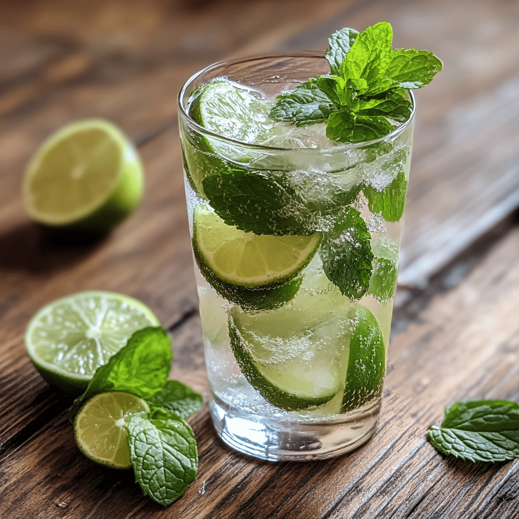 healthy homemade soda with mint and lime