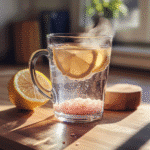 stirring pink salt into warm water in the morning